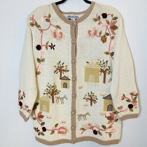 Vintage Alexa Grace Embroidered Sweater Cardigan Womens Large Cottagecore Floral